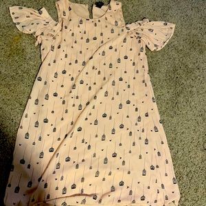 Pink bird cage design dress with off the straps and off the shoulder sleeve